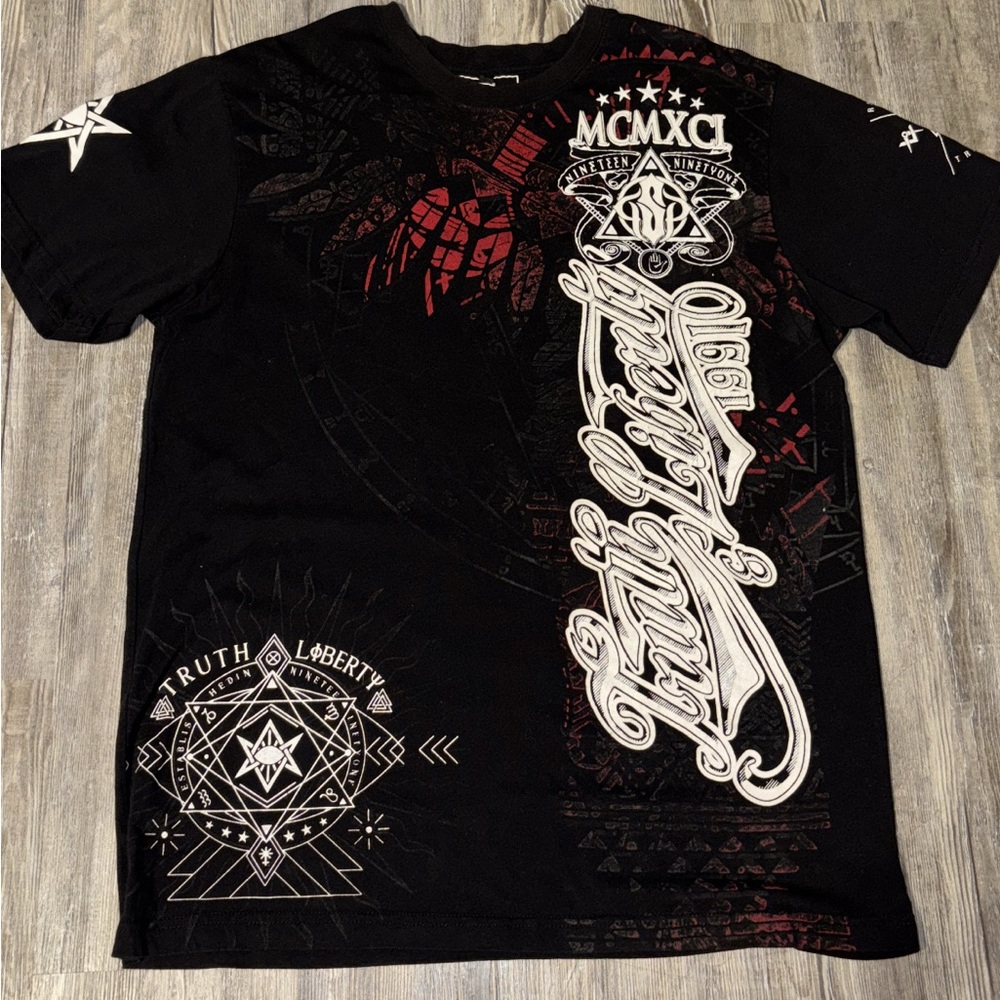 Black and Red Short Sleeve Tees with Graphic Designs